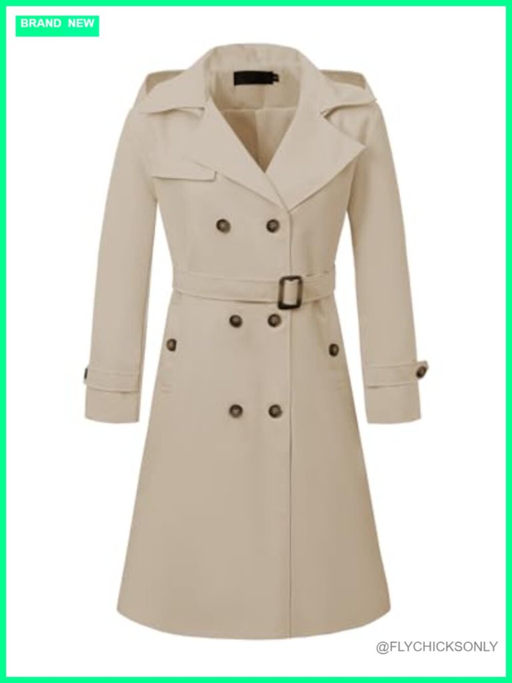 Womens Long Trench Coat Double Breasted Belted Overcoat with Detachable Hood